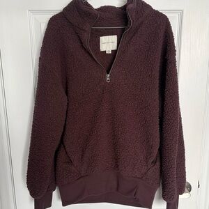 American Eagle brown/ purple/ magenta fuzzy quarter zip sweatshirt